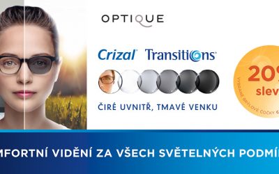 Sleva 20% na samozabarvující brýlová skla Crizal s Transitions